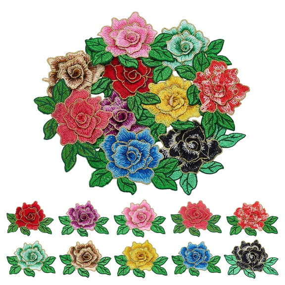 10Pcs 10 Colors 3D Rose Embroidered Patch Flower Sew on Patches Applique Floral Embroidery Appliques Costume Accessories for Clothes