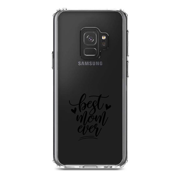 DistinctInk Clear Shockproof Hybrid Case for Samsung Galaxy S9 (5.8" Screen) - TPU Bumper Acrylic Back Tempered Glass Screen Protector - Best Mom Ever - Hearts