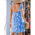 thumbnail image 3 of Vestido de verano CUPSHE azul con estampado floral de un solo hombro para mujer, 3 of 7