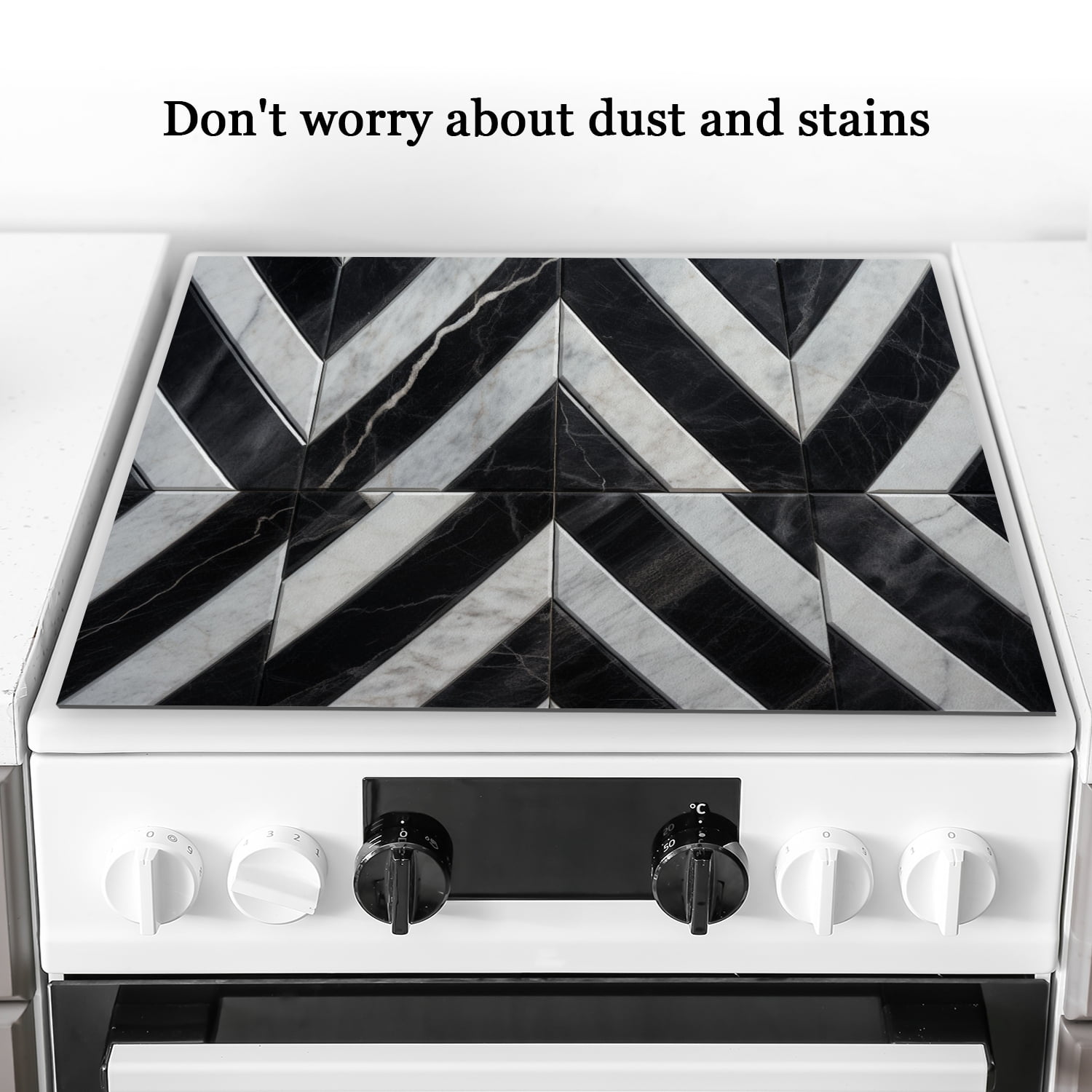Stove Top Covers for Gas Burners, Abstract Geometric Art Black White Marble Print Foldable Stove Mat, Waterproof Oven Covers, Decorative Induction Mat for Kitchen RV (28×20 Inch)