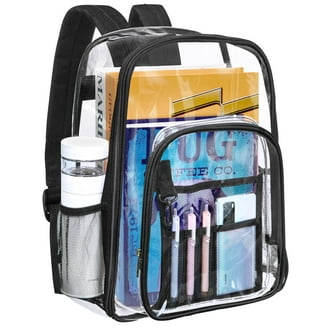 Heavy Duty Clear Backpack - Large, Jet Black, Mesh Organizer Pockets, PVC & Military-Grade Fabric