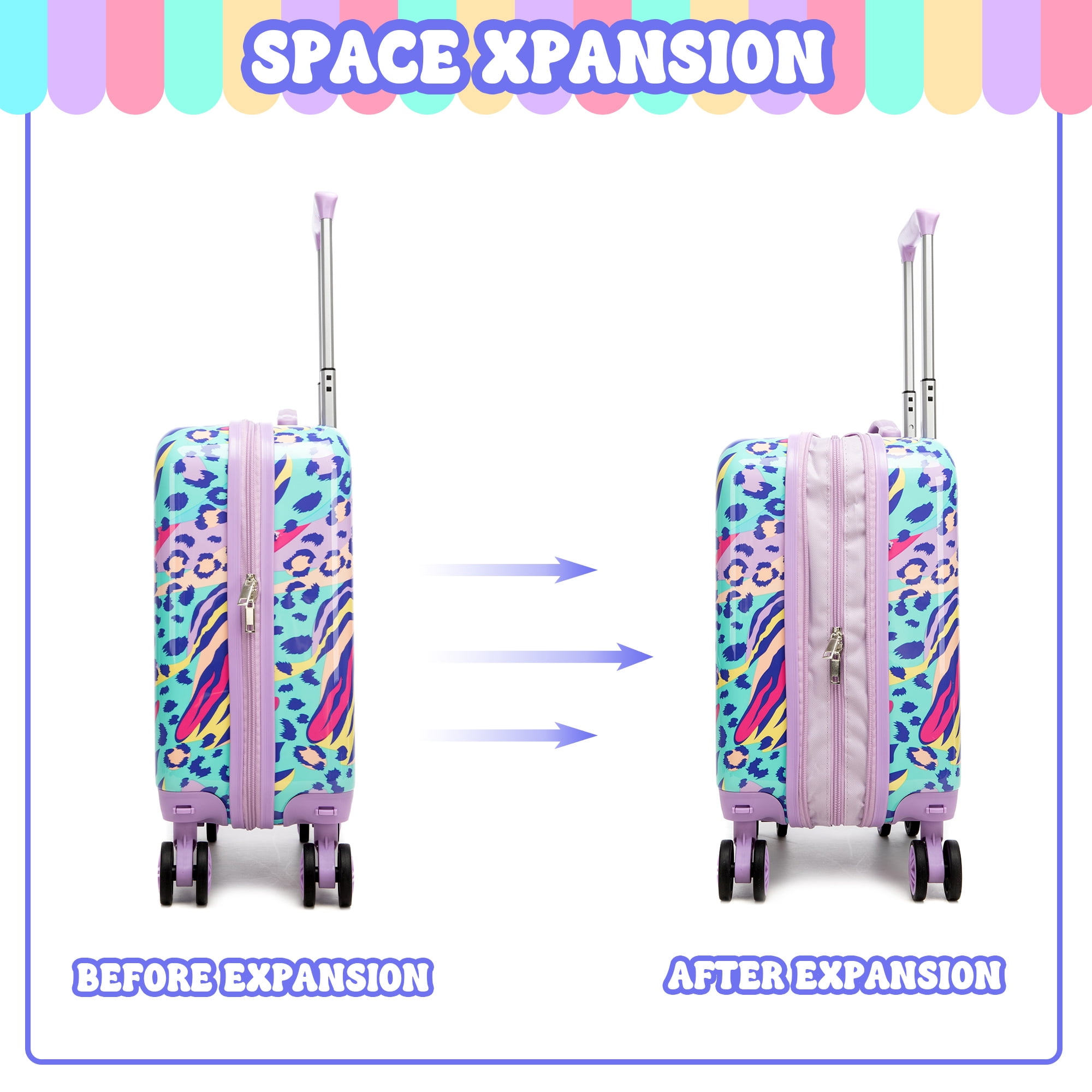 Kids Luggage Sets 5 Piece Toddler Suitcases with Wheels for Girls Women 16 inches Hardshell Suitcase Set with Travel Pillow for Airplane Travel Essential