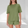 thumbnail image 2 of Womens Pajama Sets Plus Size Short Sleeve Crew Neck Sleepwear Sets Women Trendy Summer Casual Loose Fitness Daily Leisure Sweatsuits Army Green S, 2 of 7