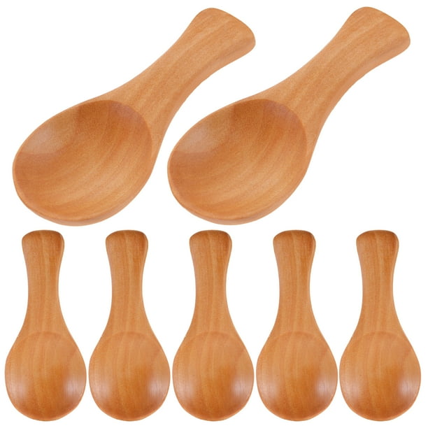 10 minicucharas de madera, cucharas de madera para helado, cucharas de madera para azúcar, sal, té, hojas, cucharas de mango corto.