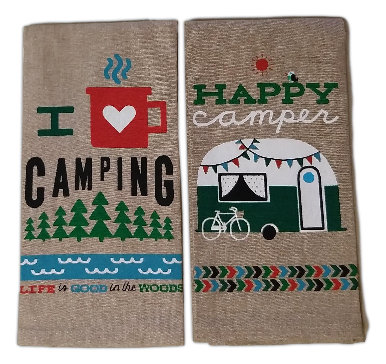 I HEART CAMPING & HAPPY CAMPER Set of 2 Kitchen Tea Towels by Kay Dee