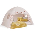 thumbnail image 1 of Gymax Twin Full Size Bed Tent w/2 Windows Flags for Boys & Girls Aged 3+ Years Old Beige, 1 of 10
