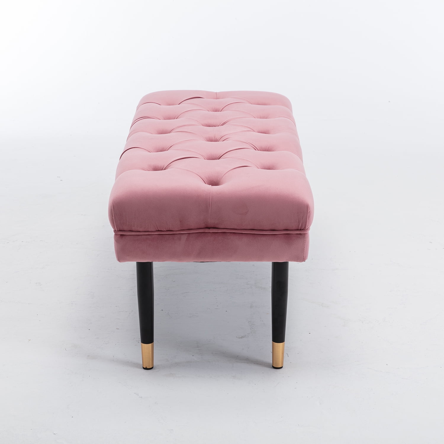 Kadyn Fabric Bench, Modern Velvet Button Ottoman for Living Room Entryway, Upholstered Bench with Metal Legs, Pink Kadyn Fabric Bench, Modern Velvet Button Ottoman for Living Room Entryway, Upholstered Bench with Metal Legs, Pink