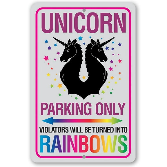 Metal Sign - Unicorn Parking Only Metal Sign - Durable Metal Sign - Use Indoor/Outdoor - Great Birthday Gift and Decor for Nursery, Children's Room and Play Room Under $20 (8" x 12")
