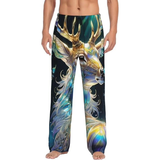 Balery Colorful Stained Glass Deer Pantalones de pijama para hombre, pijama ultraligero, pantalón de descanso-Medium