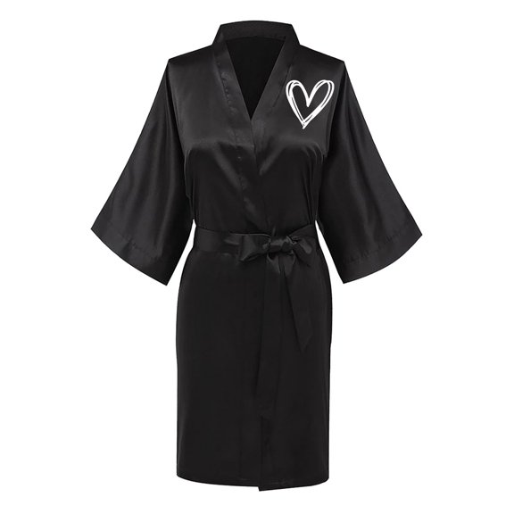 Jacenvly Silk Pajamas for Women Light Breathable Women'S Nightgowns & Sleepshirts Valentine Day Love Printing Long Sleeved Morning Robe Nightgown Homewear Black
