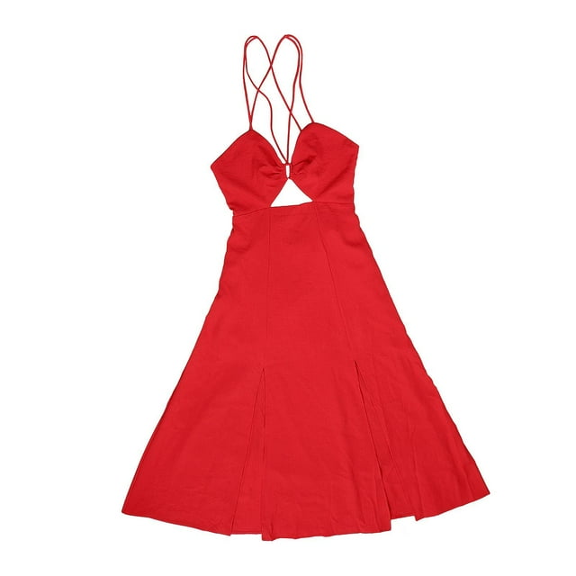 Vestido de verano elegante para mujer, con tirantes finos, abertura lateral y espalda descubierta para playa S
