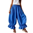 thumbnail image 3 of Lumtrix Womens Cotton Linen Wide Leg Balloon Pants Casual Cropped Ruffle Palazzo Flowy Pants with Pockets Royal Blue XL, 3 of 6