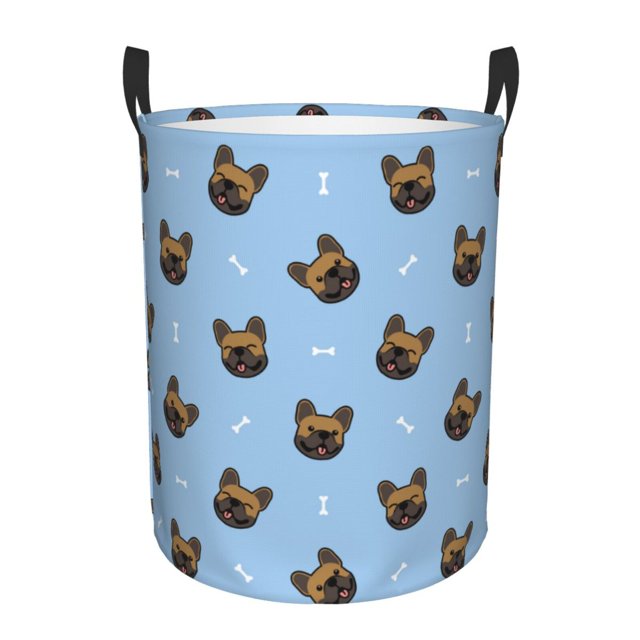 Fotbe french Bulldog Face Cesto de Ropa con Asas, Cesto Impermeable de Gran Capacidad, Bolsa de Lavado para Dormitorio, Cesto de Ropa con Ruedas y Asas-Medium