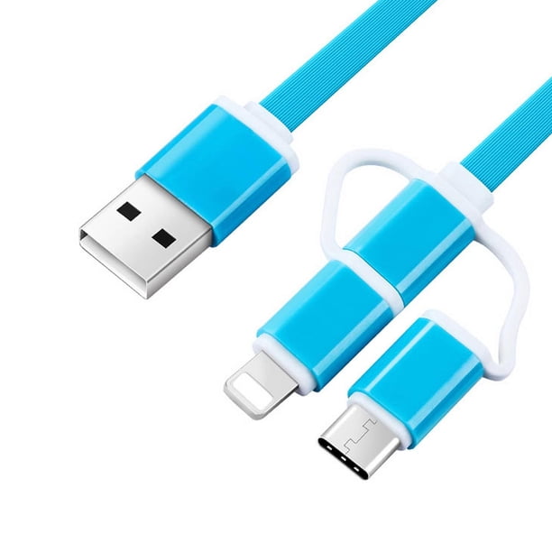 Cable 3 en 1 Q TOUCH USB a Lightning Tipo C Micro USB Carga Rapida 1m Azul