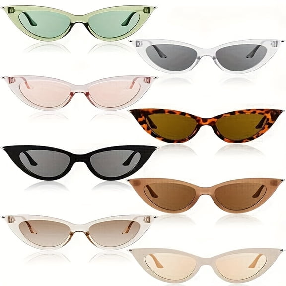 8 Pairs Retro Cat Eye Sunglasses for Women, Colorful Vintage Fashion Glasses with Polycarbonate Lenses, Lightweight Plastic Frames for Parties, Travel, Picnics & Gift Sets, Trendy Eyewear Accessories