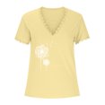 thumbnail image 3 of Summer Tops for Women 2023 Solid Basic Short Sleeve Blouses Tops Lace Trim Henley V Neck Print T Shirts Tunic Tees, 3 of 6