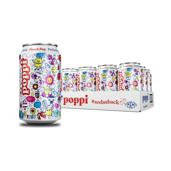 Poppi Prebiotic Soda – Fruit Punch Flavor – 12 Cans × 12 oz — Gut-Healthy Sparkling Soda with Prebiotics & Apple Cider Vinegar
