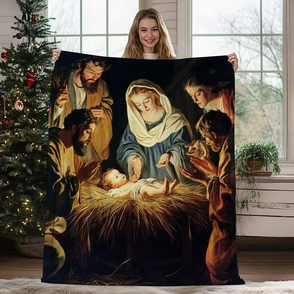 Wadada Christmas Jesus Throw Blanket Christian Gifts for Women 39 x 27 Christmas Flannel Blanket Religious Warm Throw Blanket Printed Cozy Throws for Winter Bedding Couch Gifts for Women (Jesus)