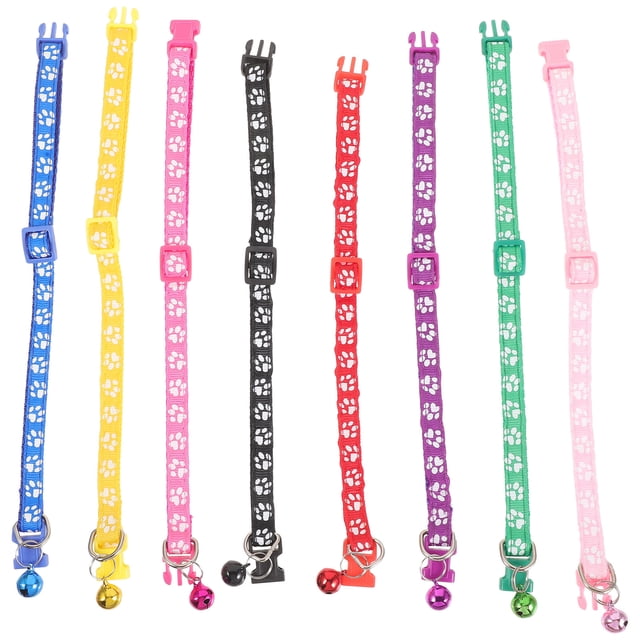 MasteelfCA 8pcs Footprints Pattern Bell Pet Collars Decorative Dog Collar Adjustable Cat Pendant Collar (Mixed Colors)