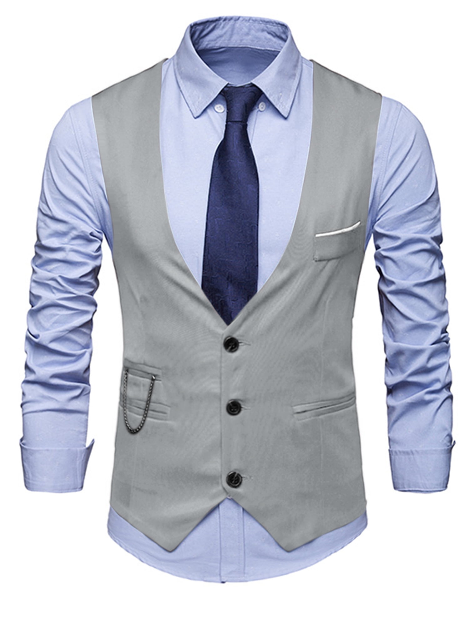 Chaleco de traje formal para hombre Chaleco de vestir de negocios con cuello en V ajustado solido Chaleco gris S Unique Bargains Chaleco Walmart en linea