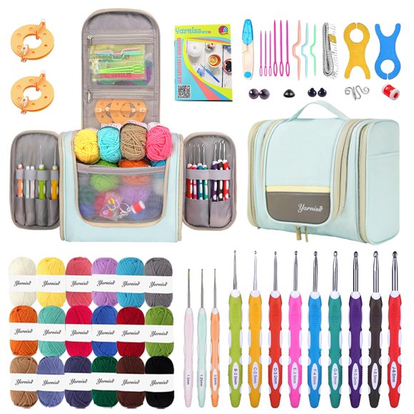 Kit de ganchillo Yarniss con bolsa, 18 madejas de hilo y 12 ganchos