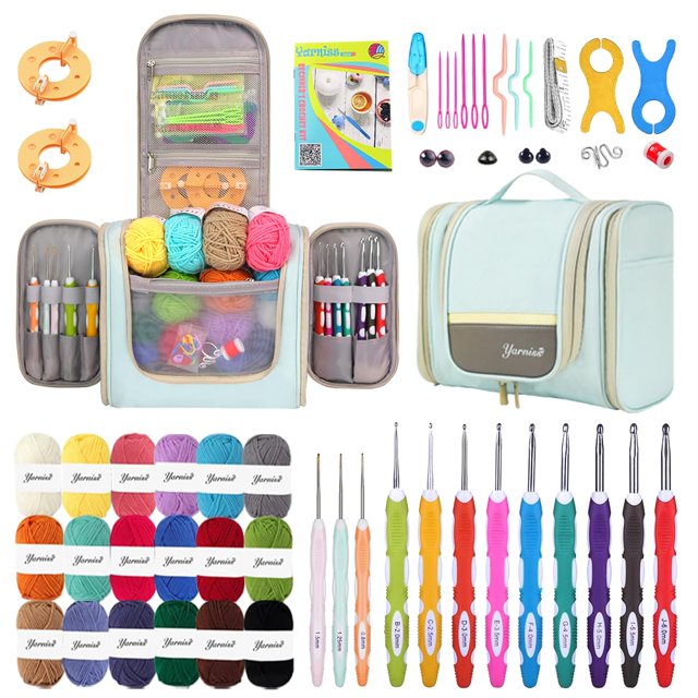 Kit de ganchillo Yarniss con bolsa, 18 madejas de hilo y 12 ganchos