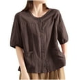 thumbnail image 1 of V Cuello Blusas para las Mujeres, de Moda Retro Bordado Cuello Redondo Cinco Cuartos de Manga para el Uso Casual, 1 of 5