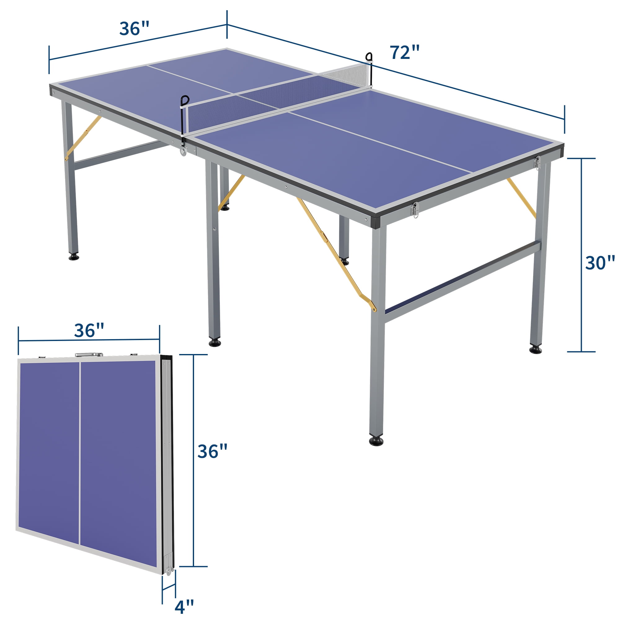 Ping Pong Table Foldable Table Tennis Table with Net, Table Tennis Paddles and Balls, 6x3FT Multi-Use Family Game Table for Kids Teenager Adult, Compact & Portable
