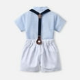 thumbnail image 5 of REORIAFEE Newborn Boy Outfit 90s Outfit Boys Short Sleeve Top Strap Shorts Suit Outfit Baby Toddlers Shirts Performance Set Blue 3 Years, 5 of 5