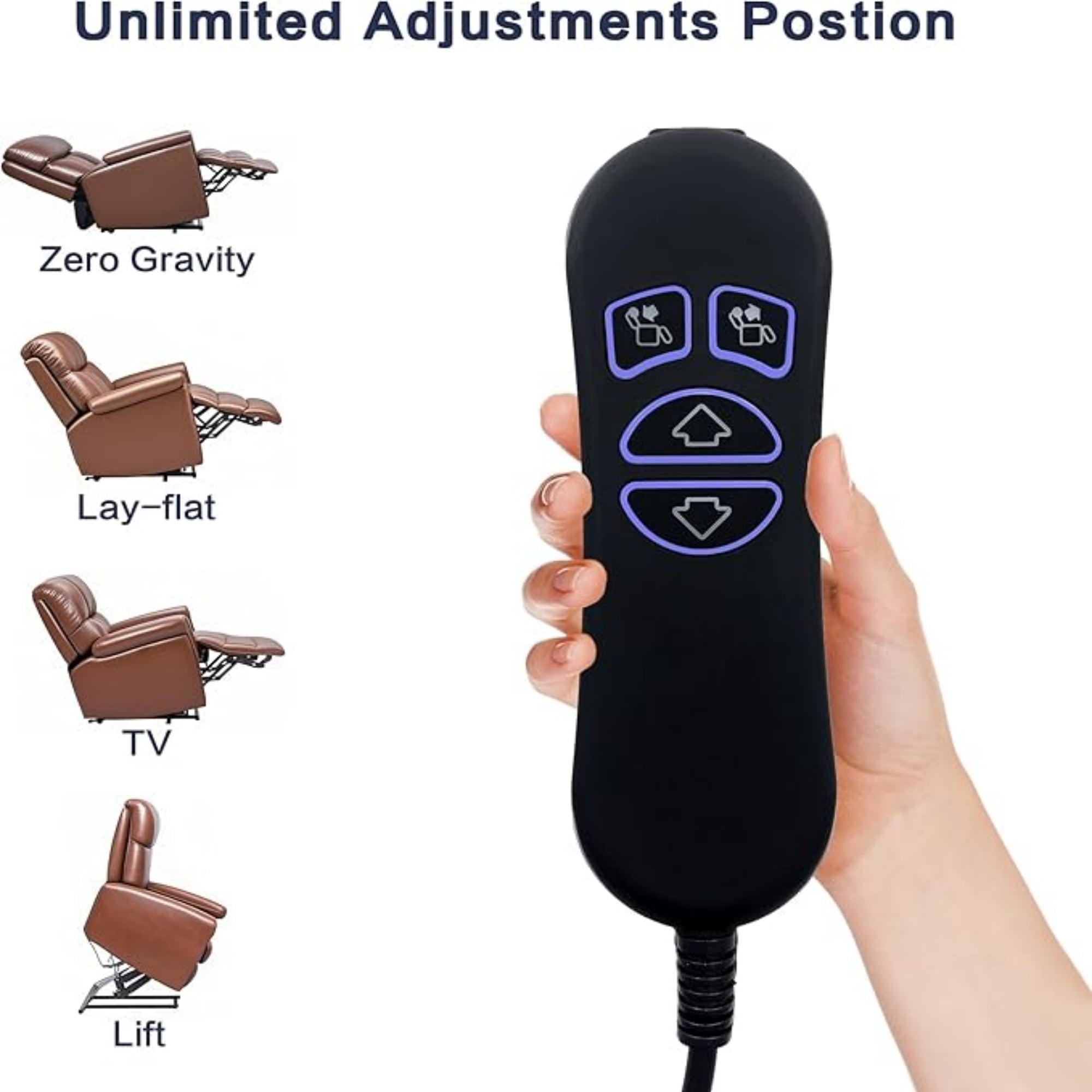 Univeral 4 Button 5 Pin Remote Controller with USB and Backlight for Lift Chairs Electric Sofa Power Recliner, Straight Connector