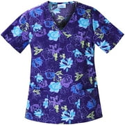 Shaped V-Neck Garden Glow Print Scrub Top