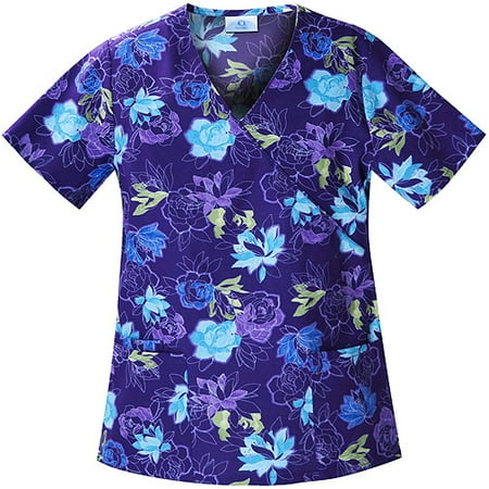 Shaped V-Neck Garden Glow Print Scrub Top