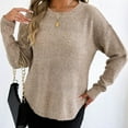 thumbnail image 4 of Fanxing Fall Pullover Sweaters for Women Oversized Crew Neck Knitted Tops Casual Dressy Long Sleeve Loose Jumper Travel Outtfits Beige L, 4 of 9