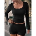 thumbnail image 4 of Conjunto Deportivo de Yoga para Mujer de 2 Piezas: Camiseta de Larga Ajustada y Shorts. Negro L, 4 of 7