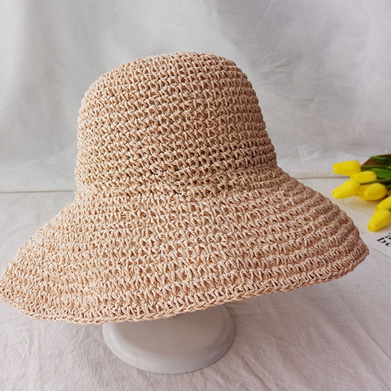Straw Bucket Sun Hat with Wide Brim – Foldable Floppy Beach Hat for Summer Womens Floppy Straw Sun Hat Foldable Wide Brim Summer Beach  main image 3