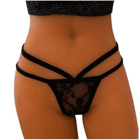 

DENGDENG Womens Sexy Underwear Hollow Out Lace Mesh Panties G-String Low Rise Solid Thong