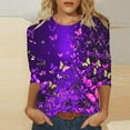 thumbnail image 2 of Butterfly 3/4 Sleeve Tops for Women Cute Plus Size Crewneck Tee Shirts Casual Loose Tunic Blouses, 2 of 5