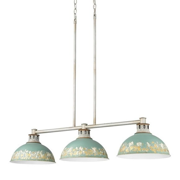 Kinsley 3-Light Linear Pendant in Aged Galvanized Steel with Antique Teal