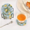 thumbnail image 3 of Yayeee 6 PCS Drink Coasters with Holder Set Woven Absorbent Round Tabletop Hot Pad, Cartoon Plaid Lemon, 3 of 7