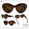 thumbnail image 2 of Womens Thick Plastic Cat Eye Double Metal Rim Mod Retro Fashion Sunglasses All Brown, 2 of 8