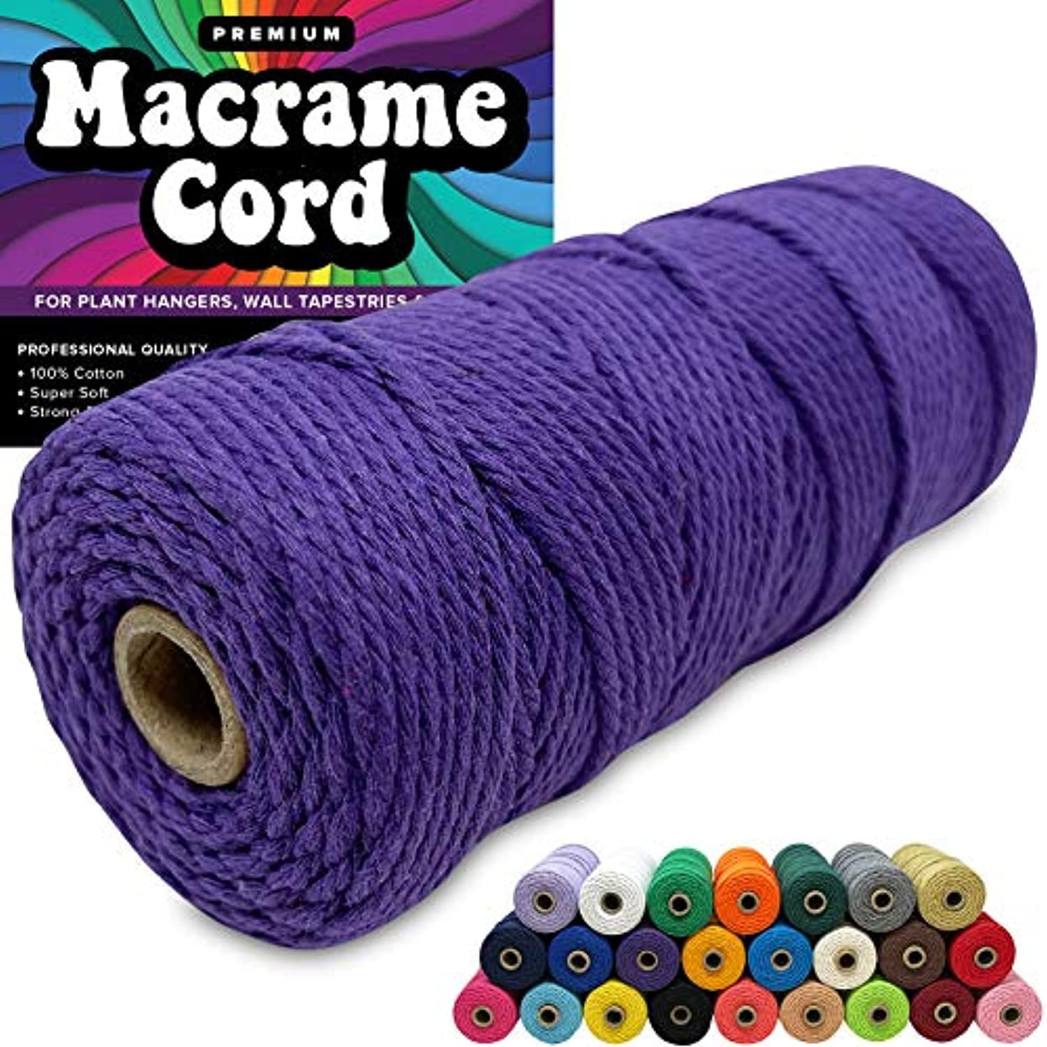 Purple 100 Cotton Cord Rope for Macrame 3mm Natural and Colored Craft