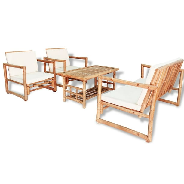 Wchiuoe 4 Piece Garden Lounge Set With Cushions Bamboo Outdoor Furniture Com Wchiuoe 4 Piece Garden Lounge Set With, Bamboo Patio Furniture Set