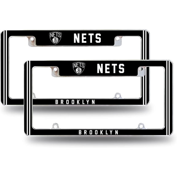 Brooklyn Basketball Nets (Set of 2) Chrome Metal License Plate Frames with Bold Full Frame Design