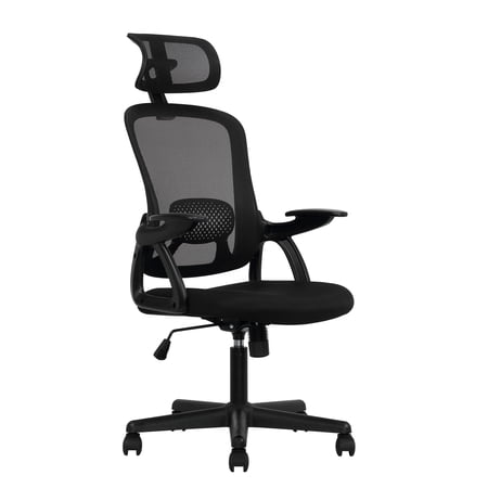 Mainstays Ergonomic Office Chair with Adjustable Headrest  Black Fabric  275 lb capacity