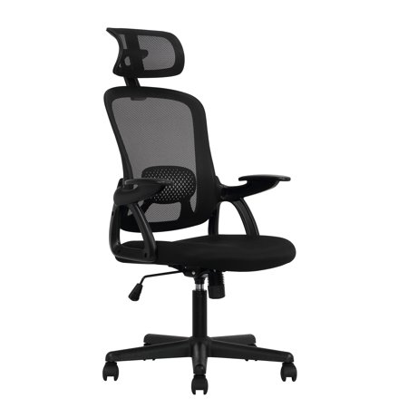 MAINSTAYS ERGONOMIC OFFICE CHAIR WITH ADJUSTABLE HEADREST, BLACK FABRIC, 275LB CAPACITY