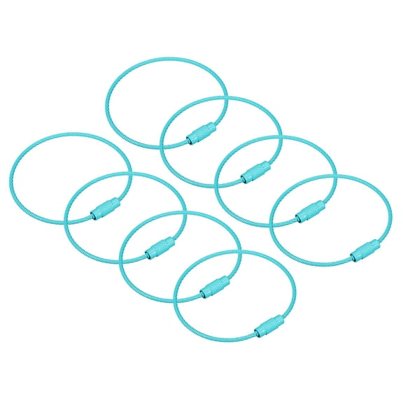 Uxcell 8Pack Cable Key Rings, 6-inch(155mm) Wire Keychain Twist Loops, Mint Blue