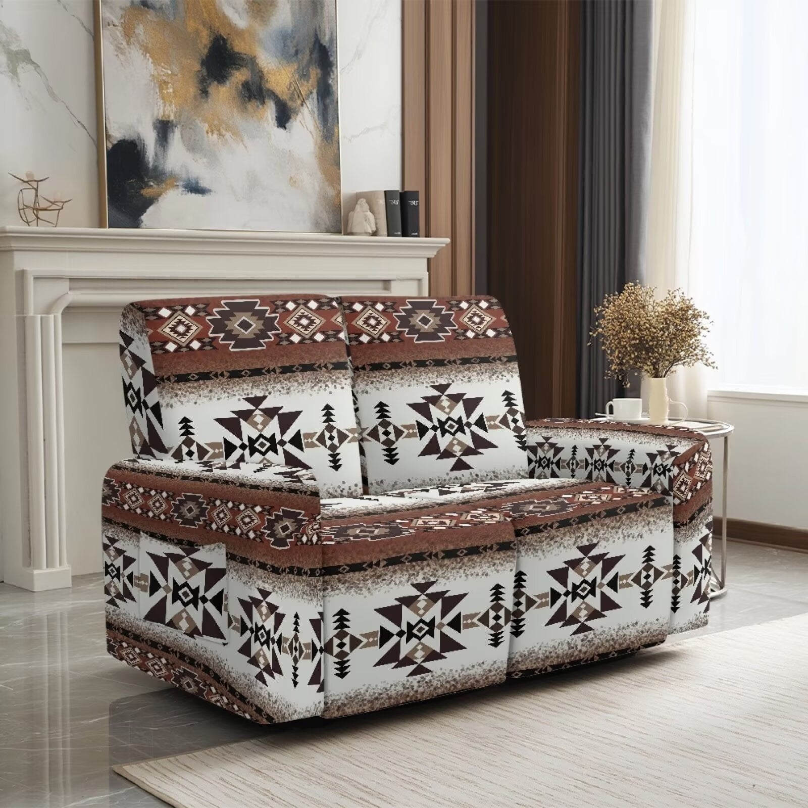 Yuyamidu Aztec Print Loveseat Recliner Covers 2 Seater Washable Recliner Loveseat Slipcover with Elastic Edge Non Slip Furniture Protector Covers for Pet