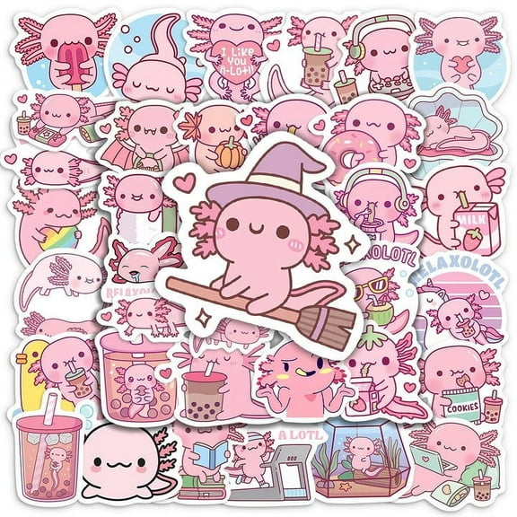 Kawaii Axolotl Sticker 50PCS Laptop Design Refrigerator Stickers Notebook sticker stationary