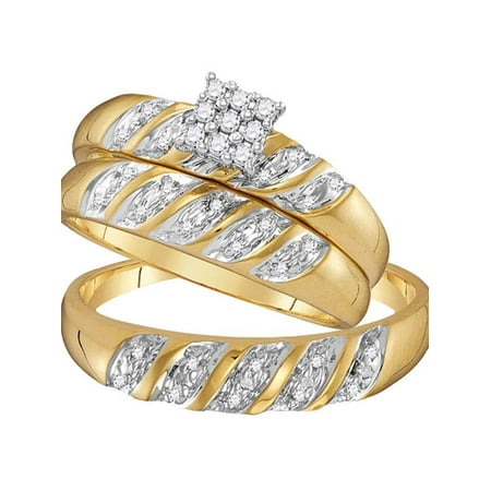 10kt Yellow Gold His & Hers Round Diamond Cluster Matching Bridal ...