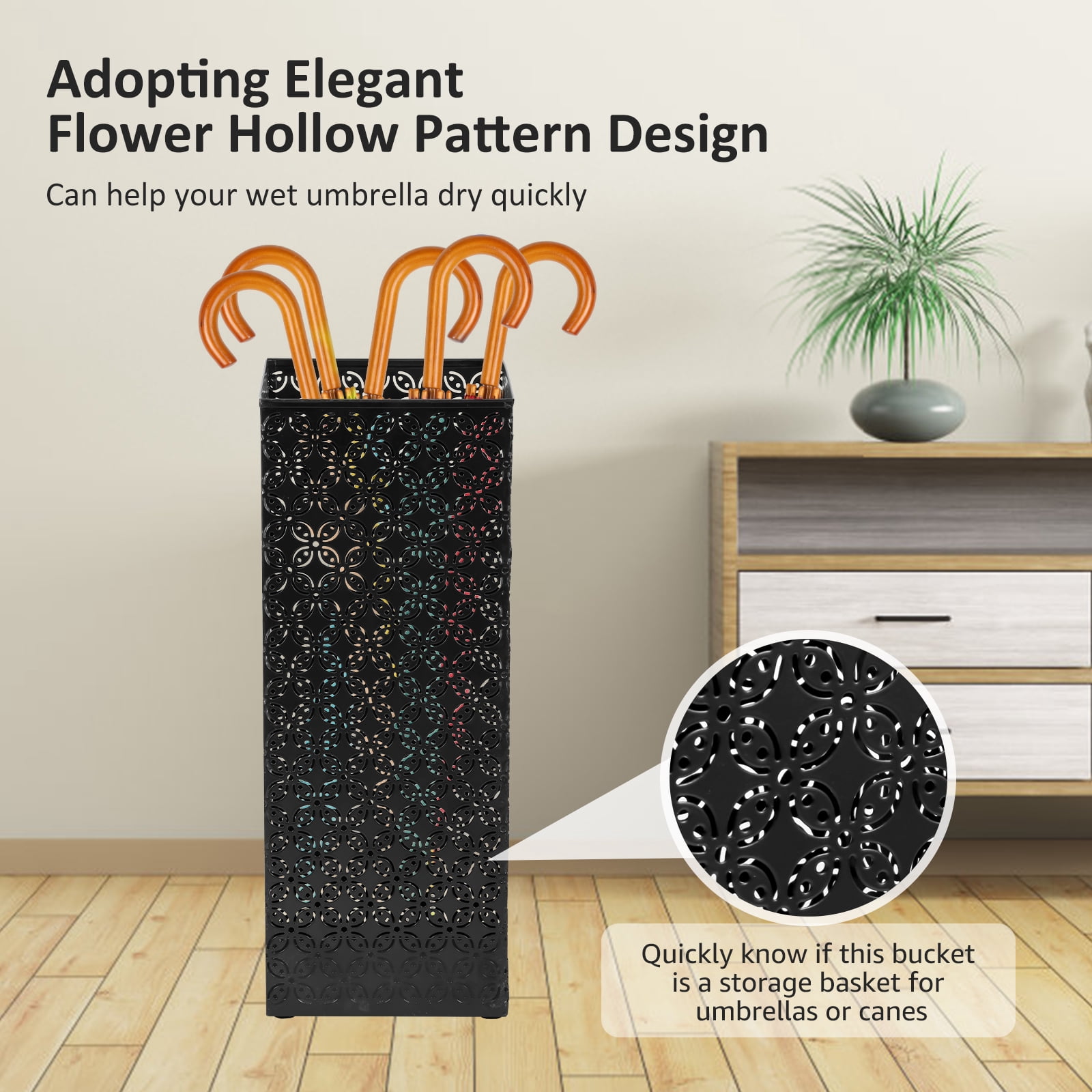 Metal Umbrella Holder Square Umbrella Stand Iron Umbrella Bucket Sturdy Umbrella Stand Stable Umbrella Bucket Large Storage Space Umbrella Stand Suitable for Umbrellas